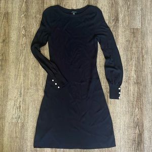 Ann Taylor Knit Dress | Black Pearl Button Long Sleeve